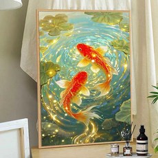 잉어 명화 그리기 유화 디지털 업그레이드 페인팅 황금버전 캔퍼스 연꽃 키트 DIY, A. 연꽃 잉어 장식 그림 물고기 자리 그림