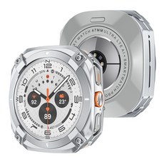 갤럭시 워치 7 Ultra 호환 아연 합금 풀커버 케이스 메탈 범퍼 스마트워치 케이스 360도 방충돌 내진 전방위 보호, 47MM, 실버 화이트 오일