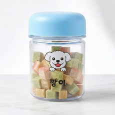 강아지 얼굴 이름 간식통 투명 밀폐 애견 간식 케이스, 1개, 180ml블루