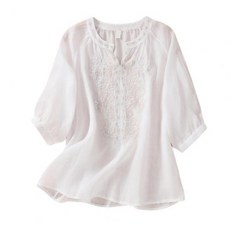 여성 레트로 자수 린넨셔츠 코튼 린넨 셔츠 브이넥 블라우스 중년 노년층 꽃 캐주얼