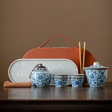 便攜式功夫茶具套裝 戶外快客杯 節日商務禮品, 天青旅行茶具, 1個
