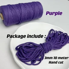 3mm 11 야드 35 색상 옵션 Macrame 코드 코튼 로프 4 플라이 트위스트 Macrame 스레드 Macrame 용품 DIY 공, 01 3mm 10Meters, 12 Purple