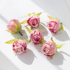 이쁜조화 20pcs 장미 인공 꽃 머리 실크 가짜 꽃 웨딩 파티 홈 거실 식탁 정원, 07 dark pink