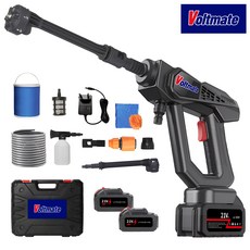 VoltMate 무선 고압세척기 고압세차기 휴대용 세차기 6in1 다기능 4000mAh 듀얼 배터리 5m 호스 접이식 물통 등 세트 포함, 블랙, 8107