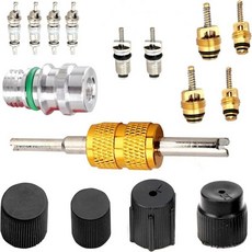 16개입 자동차 에어컨 밸브 코어 키트 R12 R134a용 시스템 수리 캡 AC 서비스 포트 씰 대부분 차량에 사용 검정색 2019064, 16개입 자동차 에어컨 밸브 코어 키트 R12 R134