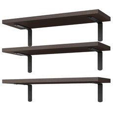 원목 벽걸이 선반 3개 세트 욕실 침실 거실 인테리어용 플로팅 선반, 3단, 갈색
