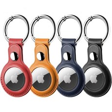 가죽 에어태그 홀더 열쇠고리가 달린 LETREEN 에어태그 케이스 긁힘 방지 에어태그 홀더 4팩 에어태그 키링 케이스 태그 체인 애플 에어태그 GPS 아이템 찾기 트래커, Black/Dark Blue/Yellow/Dark Re, 4개