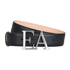 EMPORIO ARMANI 銀灰字LOGO牛皮扣式皮帶 (黑x粉膚)