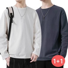 TIMEPURE 1+1 남성 긴팔 라운드넥 티셔츠 베이직 캐주얼 맨즈톤 오버핏 루즈핏 심플 데일리 면티 기본 티셔츠 심리스 이너 웨어 단품 외출복 코디
