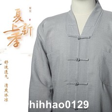 台灣有貨僧服僧衣2023款免綁腿套裝出家師父僧人一整套夏季薄款棉麻絲僧衣 僧衣 專用, 1個, 淺灰色,24