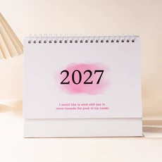 2027년 새 책상 달력 3가지 사이즈(소형 중형 대형) 영어 달력 책 연간 할 일 목록 월간 일일 플래너 시간, 1개, 03 M-Pink