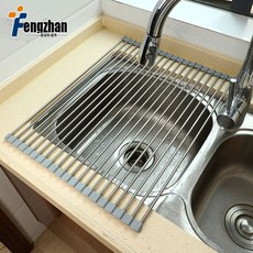 접이식 스테인리스 식기건조대 싱크대 물빠짐 배수대 포함 주방용품 정리대, 1개, F_43x23CM(12개 튜브) 장미색 201, 1단