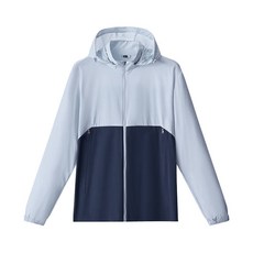 2026 夏季防曬外套女輕薄登山服透氣抗UV防紫外線戶外休閒情侶款皮膚衣夏季超薄連帽運動外套輕量男女情侶款防曬衣, 男士-冰川藍