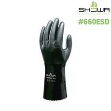 SHOWA 660ESD PVC 코팅 정전기방지 안전 장갑 내유 내화학 방수 다이버 쇼와, 블랙, 1개
