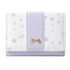 [ 1065668 ] 모다캐리 작은 지갑 플로럴 코케트 리본 귀여운 ID 7 신용 카드 슬롯 여성용 여아용 퍼플