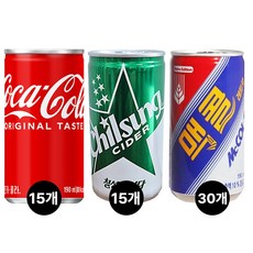 [오늘쇼핑]코카콜라190ml(15캔)+칠성사이다190ml(15캔)+맥콜190ml(30캔) / 총 60캔, 190ml, 1세트