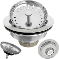 주방 싱크대 배수구 3.12인치 브러시 스테인리스 스틸 조립 키트 바구니 및 마개 포함 표준 니켈 실버, Brushed Nickel
