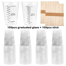 FAIS DU 10oz 교반 스틱이 있는 일회용 측정 컵 베이킹 혼합 페인트 안료용 에폭시 수지, 01 250ml, 04 100pc With 100Stick