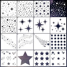 AFRITEE 페인팅용 나뭇잎 덩굴 테두리 스텐실 - 재사용 가능한 꽃 벽 12개 대형 패턴 페인팅용 나무 DIY 홈 캔버스 옷장 공예 장식용 124909 799224812, Starf 스텐실