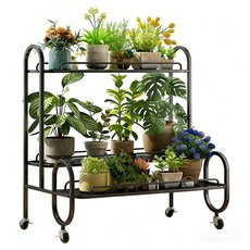 이동식 철제 화분 정리대 인테리어 다용도 수납 선반 화분진열대, 블랙-80cm, 3단