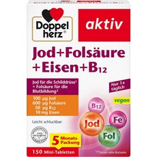 독일 도펠헤르츠 Doppelherz 아이오딘 + 엽산 + 철분 + 비타민B12, 2개, 150정