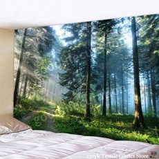 울창한 나무 숲 배경 패브릭 포스터 자연 풍경 대형 액자, 150x200cm (설치), 4737 벨벳 쿠션