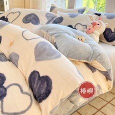 椿嶼 加厚牛奶絨四件套 雙面加絨珊瑚絨被套 三件套 秋冬厚被套床笠, 可可貓星-【加厚牛奶絨不掉毛 無靜電】,【床單款】1.2三件套-被套150x20