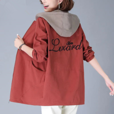 NUNUHANA 여성 봄가을 빅사이즈 미디 후드 집업 윈드점퍼