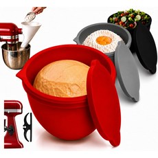 5Qt 믹서용 EMFER 실리콘 볼 라이너 - 뚜껑이 3팩 엑스트라 두꺼운 믹싱 커버 밀가루 깔때기 및 케이블 정리함이 포함된 재사용 가능한 베이킹 액세서리 그 블랙 레드