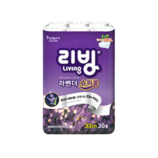 리빙티슈 라벤더 슈퍼롱 3겹 고급롤화장지, 33m, 30롤, 1개