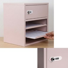 미니금고 스틸 사무실 보관함 열쇠 서랍장 개인용 오피스 보안, 3단 핑크