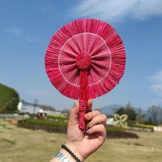 菲草編織手搖扇 夏季便攜手工彩色扇子, 小號B8, 1個