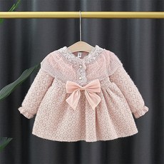 蒙斯麗蕾絲緞帶連體長袖女童一周歲生日連衣裙