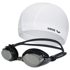 실버스핀 미러수경 SGT-601M + 아레나 스판수모 2종 세트, SGT-601M_BK+수모 화이트, 1개