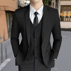 男士西裝套裝 黑色 韓版修身 正裝 商務上班 畢業照 伴郎服 謝師宴