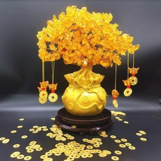 황수정 돈줄 장식 홈 거실 인테리어 소품 와인장 TV장 집들이 현관 오픈 선물, 노랑색