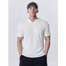 280g肌理墊肩收袖顯大抗皺速乾短袖健身運動V領純色T恤