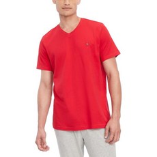 타미힐피거 남성 플래그 V넥 티셔츠, Small_Mahogany