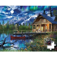 2 Majestic by Springbok 1000피스 직소 퍼즐 문 캐빈 리트리트 - 미국 제조 컴팩트 박스