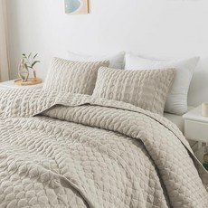 WDCOZY 라이트 블루 트윈 사이즈 퀼트 침구 세트 베개 커버 1개 가볍고 부드러운 침대보 사계절용 얇은 이불 침대 2개 172.7 x 228.6cm 68 90인치 18335, 밀(라이트 베이지)