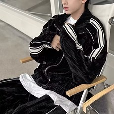 골드벨벳 스트라이프 커플 트레이닝 세트가을 겨울 집업 추천 남녀공용 캐주얼 츄리닝복 XINNIX