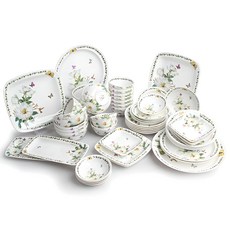 Royal Essex 木蘭骨瓷10人份家用餐具組 55件組, 餐具 55件組, 混色