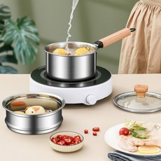 스텐 인덕션 2단 찜냄비 22cm 라면 이유식조리 뚜껑포함 우드 편수냄비 R575, 단품, 단품