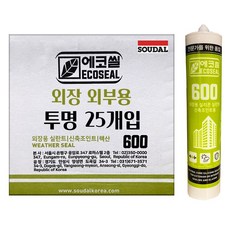 [유니스몰/공식 대리점] 수달 에코씰 렉산 외장용 실리콘 외부 방수용 고탄성 실란트 25개입 1BOX, 25개, 투명