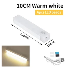 USB 충전식 센서 침실 복도 LED 조명 램프 캐비닛 옷장 주방 계단 무선, 10cm warm white, 1개, 10cm warm white