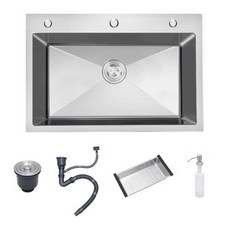 스테인레스 스틸 주방 싱크 단일 그릇 수 제 닦 았 씻어 분 지 배수 액세서리와 부엌 고정 장치에 대 한 카운터 위, 50cm x 40cm, 1개