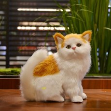 仿真貓咪店鋪裝飾擺件，可愛毛絨玩具公仔，創意家居動物模型，開業招財擺飾, 黃塊貓