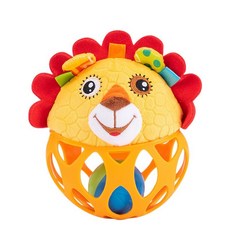 幼齒小舖 寶寶觸覺認知訓練球 益智牙膠搖鈴球, 1個, 動物手抓球_獅子