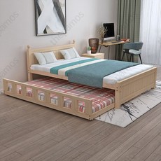 슬라이딩 2단 침대 슬라이드 깔판 이단침대 프레임 원목 저상형 싱글 퀸 이층 다다미, M_원목 싱글 침대+트레일러 침대 1500x2000mm