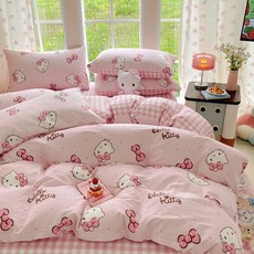 에프식스 헬로키티 순면 사계절 이불커버 베개커버 침대시트 침구 세트, 이불커버+침대커버+베개커버 세트, 4번